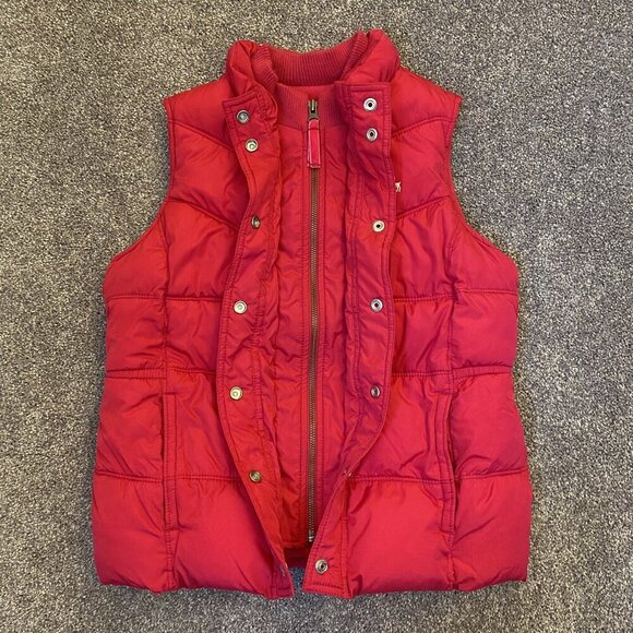 Old Navy Girls Puffer Quilted Vest Size XL Pink Red Sleeveless Lined Pockets EUC - Picture 6 of 13